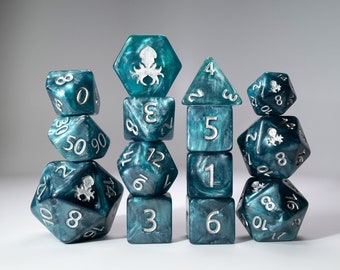 Alchemical Moon 14pc Dark Blue Silver Ink Dice Set | Dungeons and Dragons Dice Set for DnD