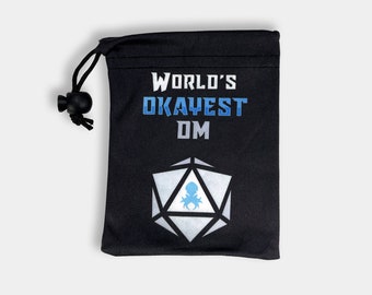 World's Okayest DM Small Dice Bag | Drawstring Pouch | Bag of Holding | Gamer Gift | Storage Pouch | Token Holder | Gem Storage | Gift Bag