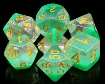 Snow Globe Green Glitter Polyhedral Dice Set For RPGs