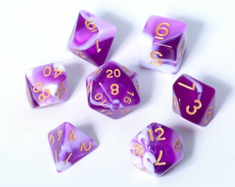 White and Transparent Purple Blended 7pc Dice Se