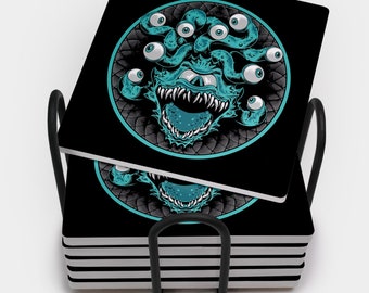 Teal Beholder Square Coaster