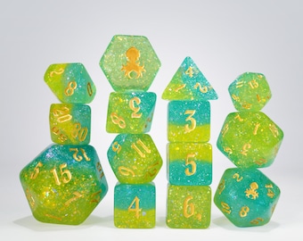 Enchanted Mermaid  - Limited Run - 14pc Dice Set Inked in Gold