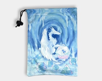 Ice Dragon Large Dice Bag | Drawstring Pouch | Bag of Holding | DnD Gift | Storage Pouch | Token Holder | Dungeons and Dragons Dice Bag