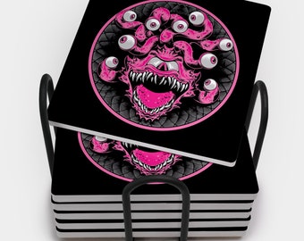 Pink Beholder Square Coaster