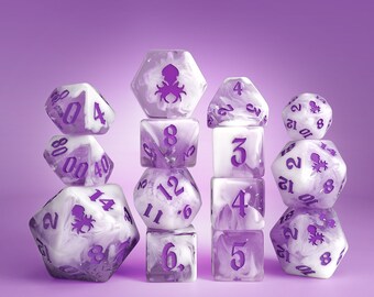 Grape Cream Soda 14pc TTRPG Dice Set with Purple Ink