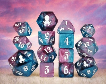 Prairie Skies 14pc Dice Set Inked In Silver | Kraken DND Role Playing games Dice Set for Dungeons & Dragons Dice Set