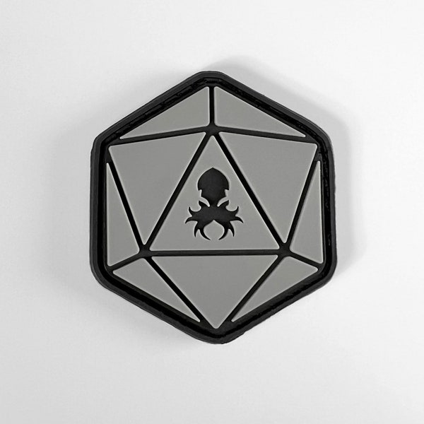 Gray D20 PVC Patch With Velcro Backing | D20 Patch Tabletop Gamer Velcro Patches