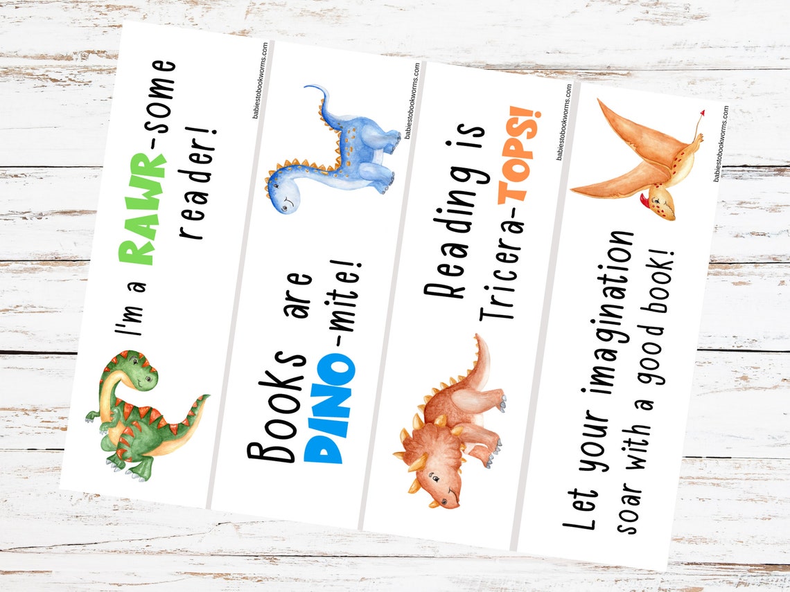 Printable Dinosaur Bookmarks for Kids Etsy