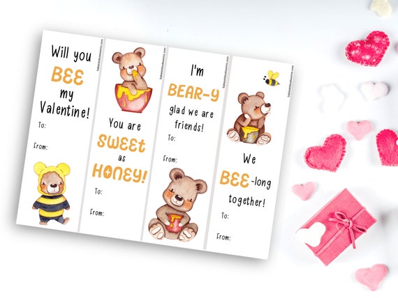 Printable Bear Valentines Printable Valentine Bookmarks | Etsy