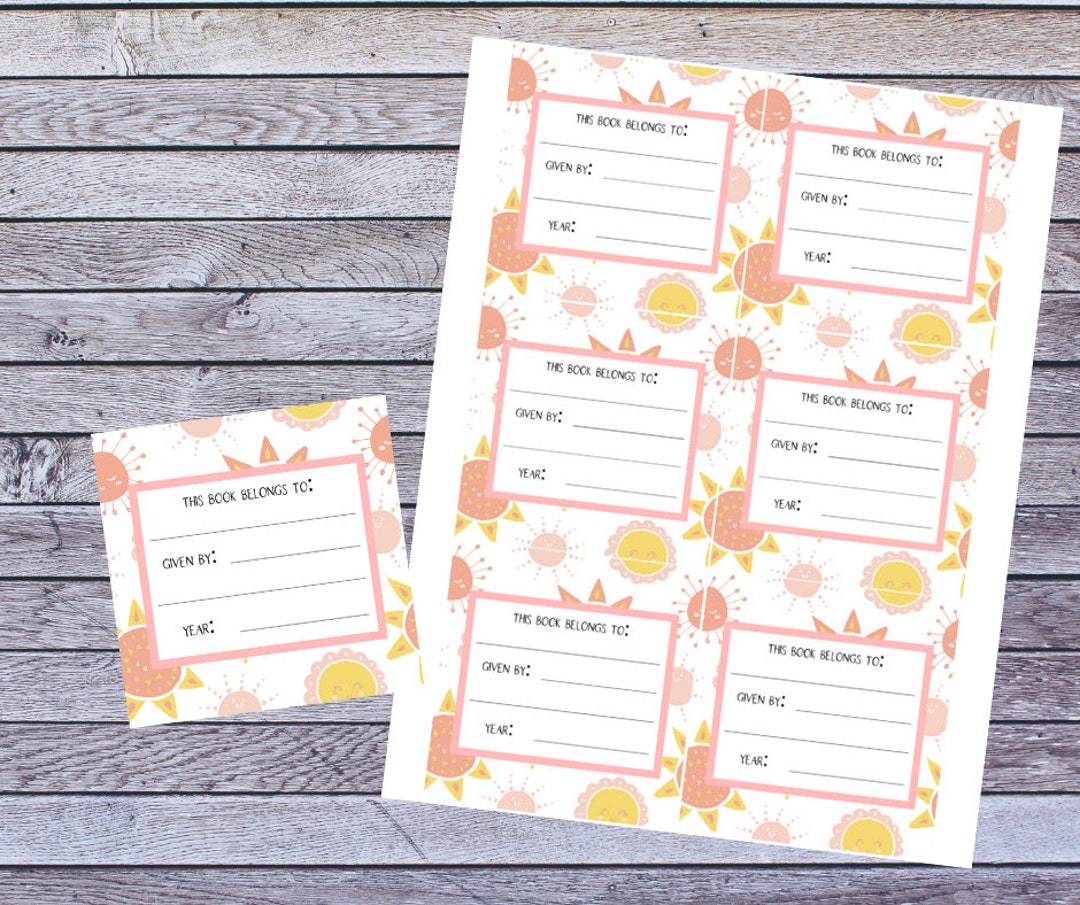 Printable Bookplates | This Book Belongs to | Pink Sun Bookplate | Baby Shower Bookplate - Etsy