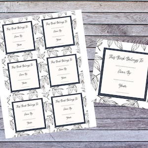 Printable Black and White Leaf Book Plate | This Book Belongs To