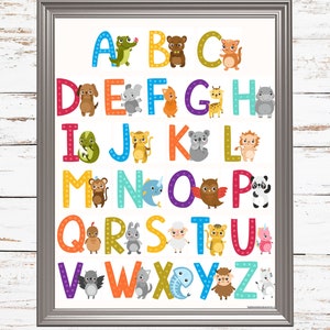 Dierlijke alfabet digitale kunstprint