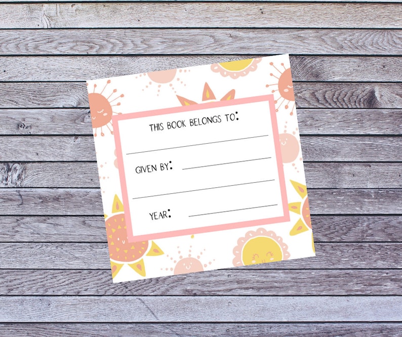 Printable Bookplates | This Book Belongs to | Pink Sun Bookplate | Baby Shower Bookplate - Etsy