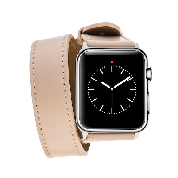 BlueJay Apple Watch Compatible Double Wrap Milky Coffee Genuine Leather Band for Apple Watch Series 6 5 4 3