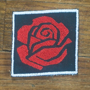 Socialist Rose embroidered patch - democratic-socialism - red on black canvas - political flower punk patch