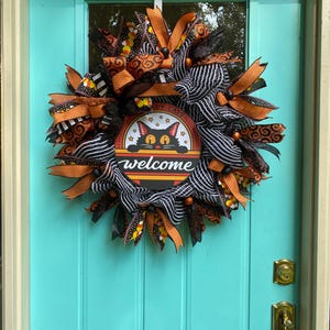 Welcome Scaredy Cat Halloween Wreath