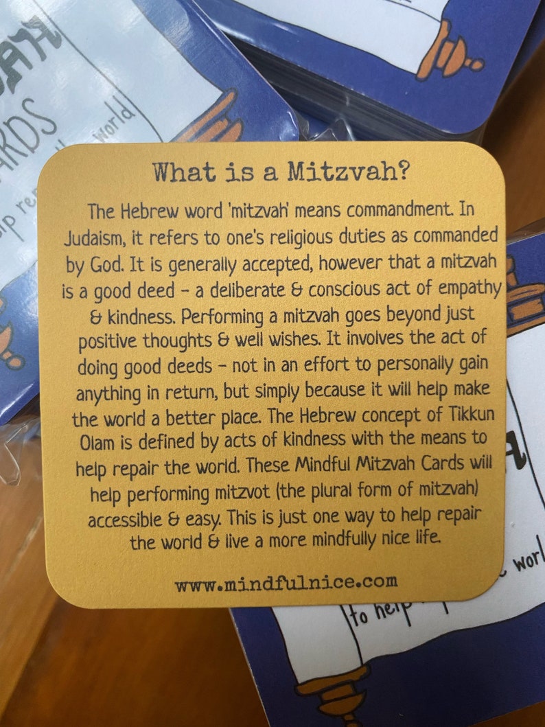 Mitzvah Good Deed Kindness Mindfulness Cards Hanukkah Bar Mitzvah Bat Mitzvah Gift image 2