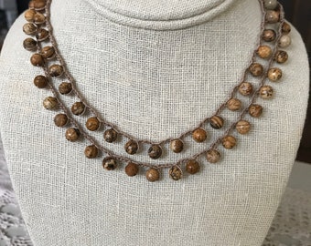 PICTURE JASPER  (stone of comfort) mindfulness gemstone long necklace / wrapped bracelet