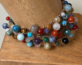 POSITIVE ENERGY multi gemstone long necklace / wrapped bracelet