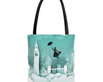 Mary Over London Tote Bag // Travel, Book Bag, Shopping Bag, Disney Vacation, DVC, Fish Extender Gift, Luggage, Mary Poppins  // Made in USA