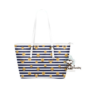 Preppy Stripes and Dots Tote Bag (Multiple Colors) // Travel, Beach, Theme Park, FE Gift, Cruise, Vacation, School, Purse, Handbag, Luggage