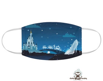 Cinderella's Midnight Magic Fabric Face Mask with Ear Loops // Five Styles // Five Sizes // Washable, Reusable, Eco-friendly