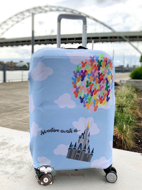 Adventure Awaits Us Castle and Balloons Luggage Cover // Travel, Suitcase,  Fish Extender Gift, Vacation 
