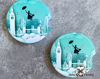 Mary Over London Car Coasters // Fish Extender Gift, Car Coaster, Disney Vacation, DCL, Car Decoration // Printed in USA