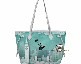 Mary Over London Tote Bag // Travel, Beach, Theme Park, FE Gift, Cruise, Disney Vacation, School, Purse, Handbag, Luggage