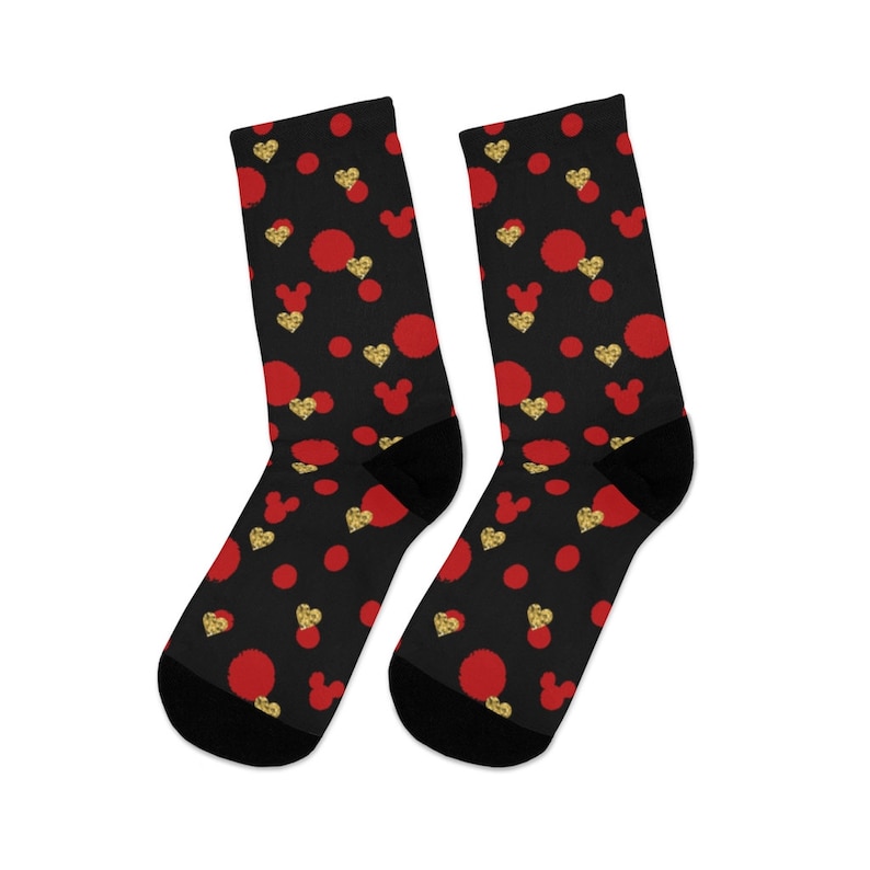 Dots and Hearts Unisex Socks // Travel, Disney Vacation, Stocking Stuffer, Fish Extender Gift, Dapper Day, Valentines // Printed in USA image 1