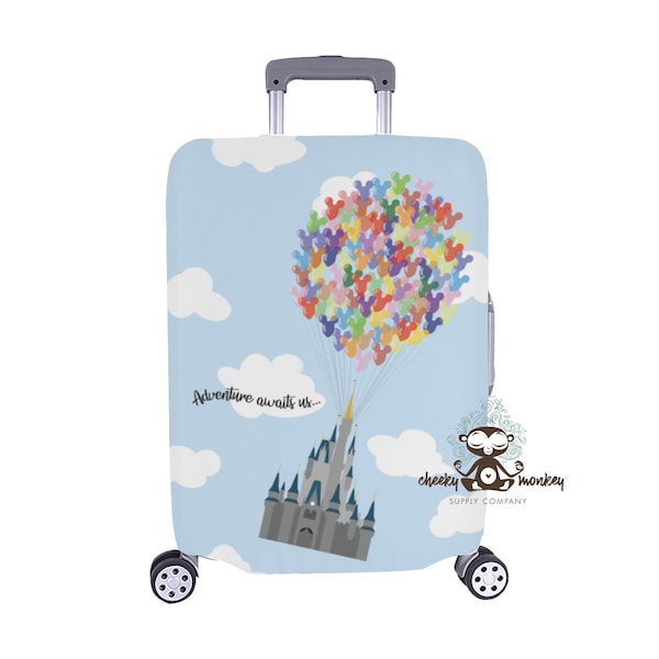 Adventure Awaits Us Castle and Balloons Luggage Cover // Travel, Suitcase, Fish Extender Gift, Vacation