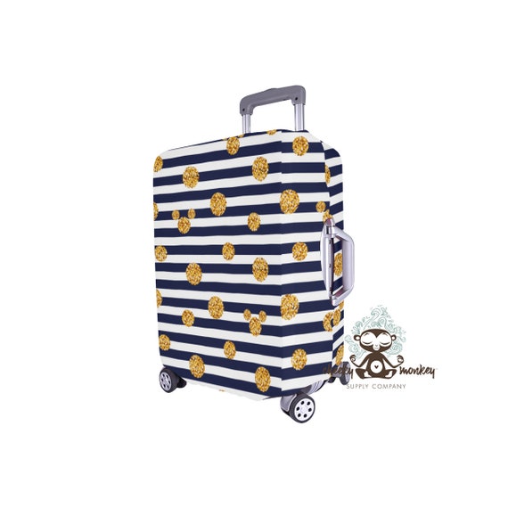 Preppy Stripe and Dots Luggage Cover // Travel, Suitcase, Fish