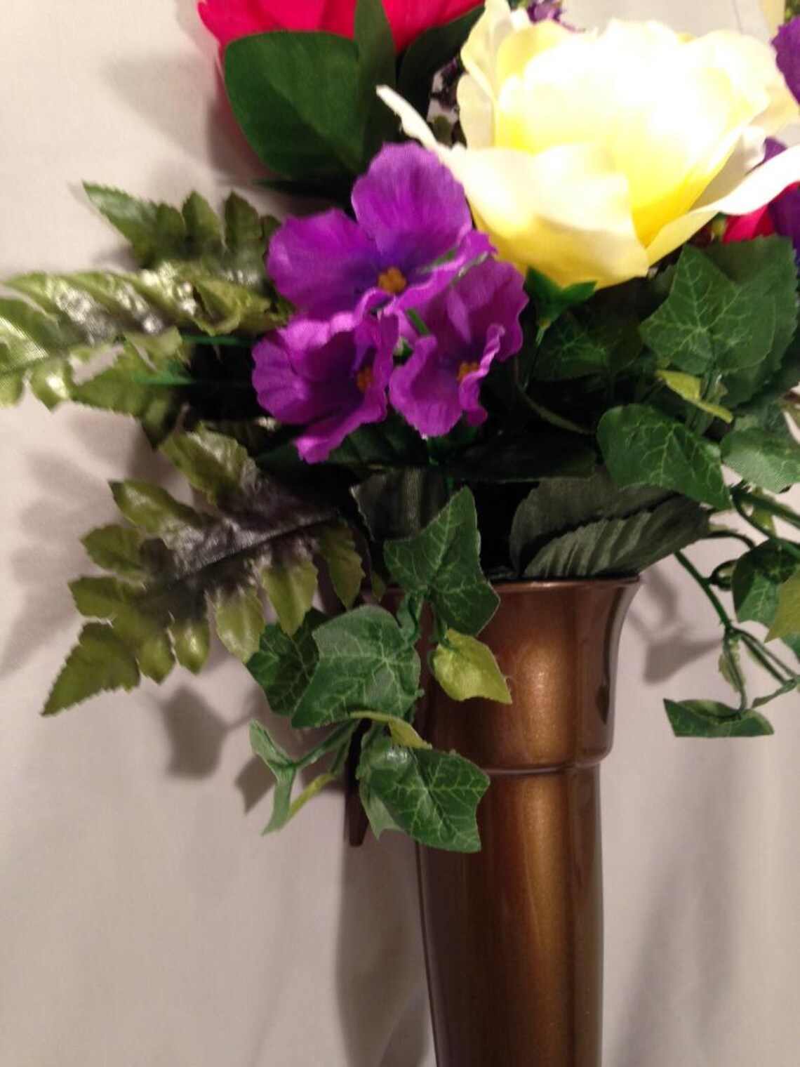 Crypt Mausoleum Vase & Silk Flowers with Ring Bolt Support Etsy