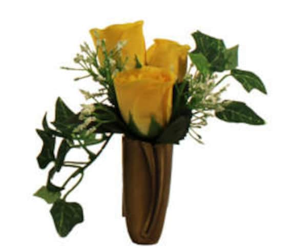 Niche / Crypt Silk Flower arrangement of Yellow Rose Baby's Breath Ivy - NO Vase