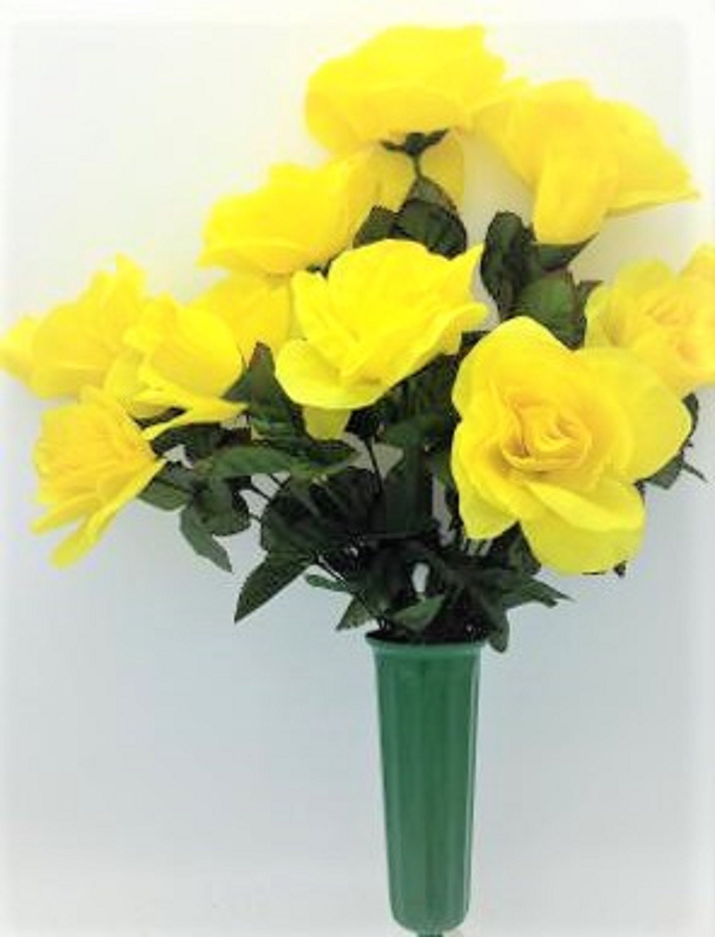 Cemetery Silk Flower Vase YELLOW Open Rose Bouquet Etsy