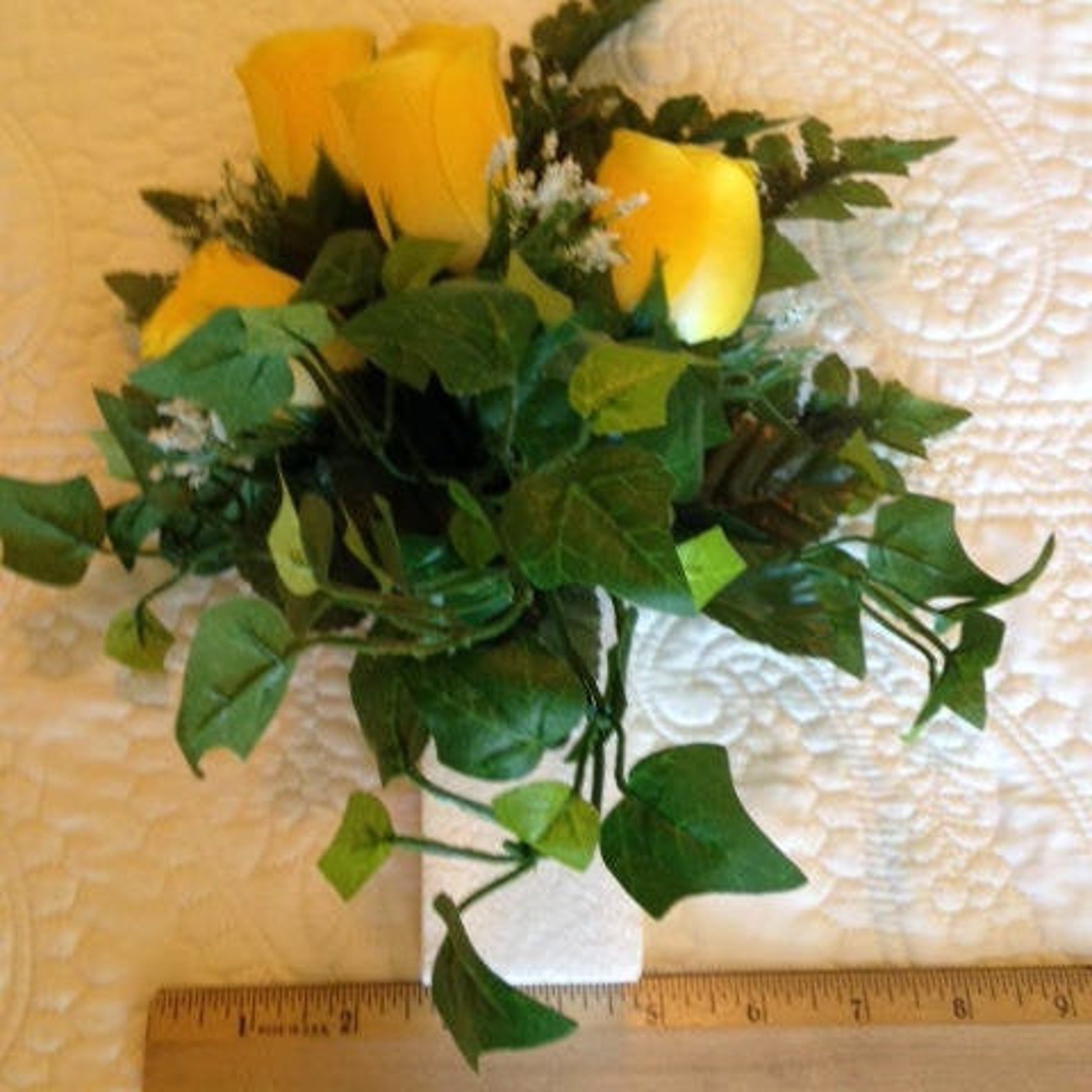 Artificial Flower CRYPT / MAUSOLEUM Bouquet no Vase of Yellow ROSE W