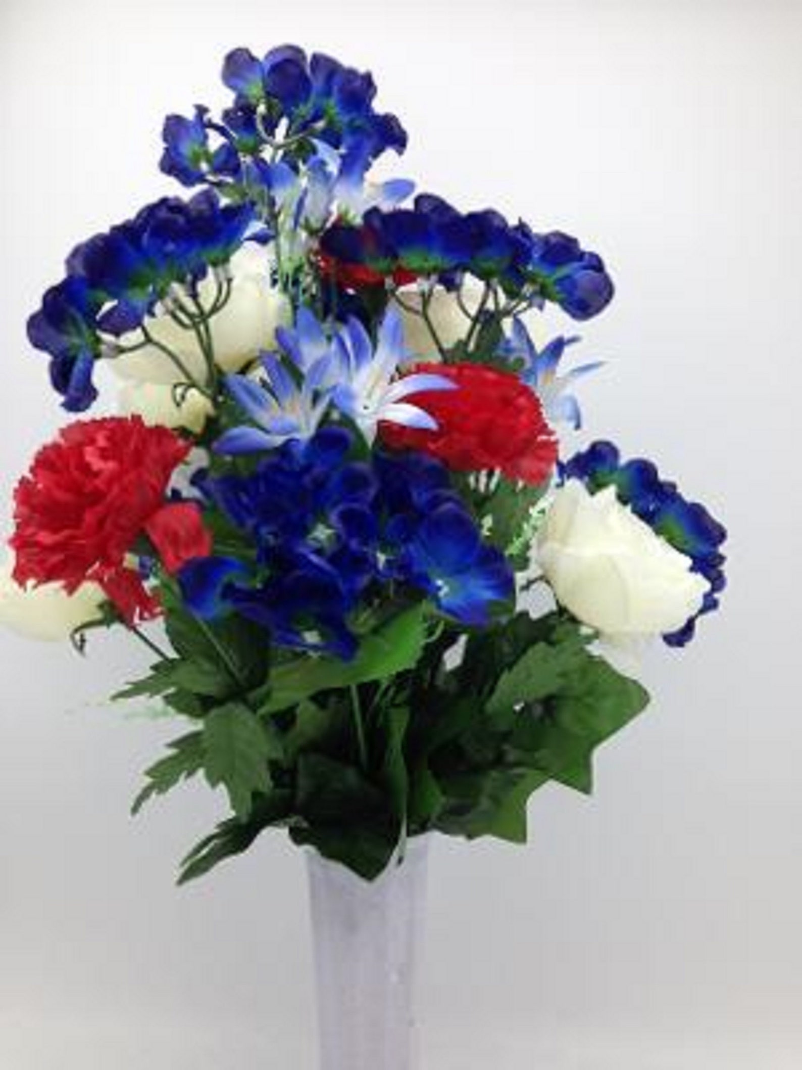 Silk Flower Cemetery Vase Rose Carnation USA Redwhiteblue Etsy