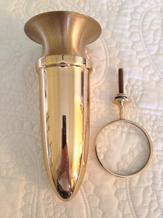 ENGRAVED SCRIPT (1) INITIAL Crypt Mausoleum Niche Vase - Bronze Metal 7 Inch - Bolt on Ring Base -