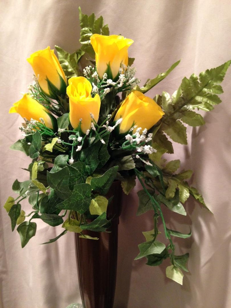 Crypt Mausoleum Vase & Yellow Rose Silk Flowers W/ Ring Bolt Support Etsy