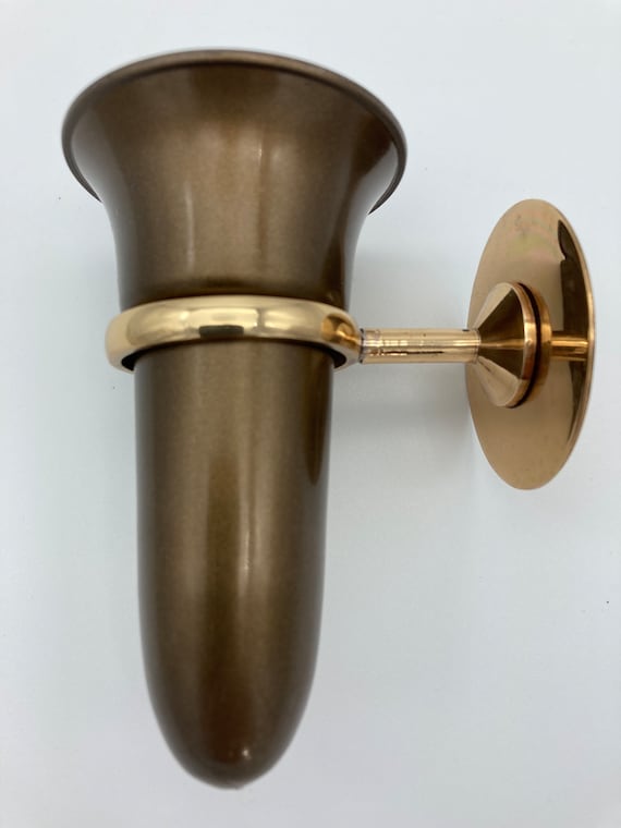 Mausoleum Niche Brown Vase 4.0 IN with 2 IN Disc Base of Solid Jeweler Bronze Metal Ring Support - Royal Duchess