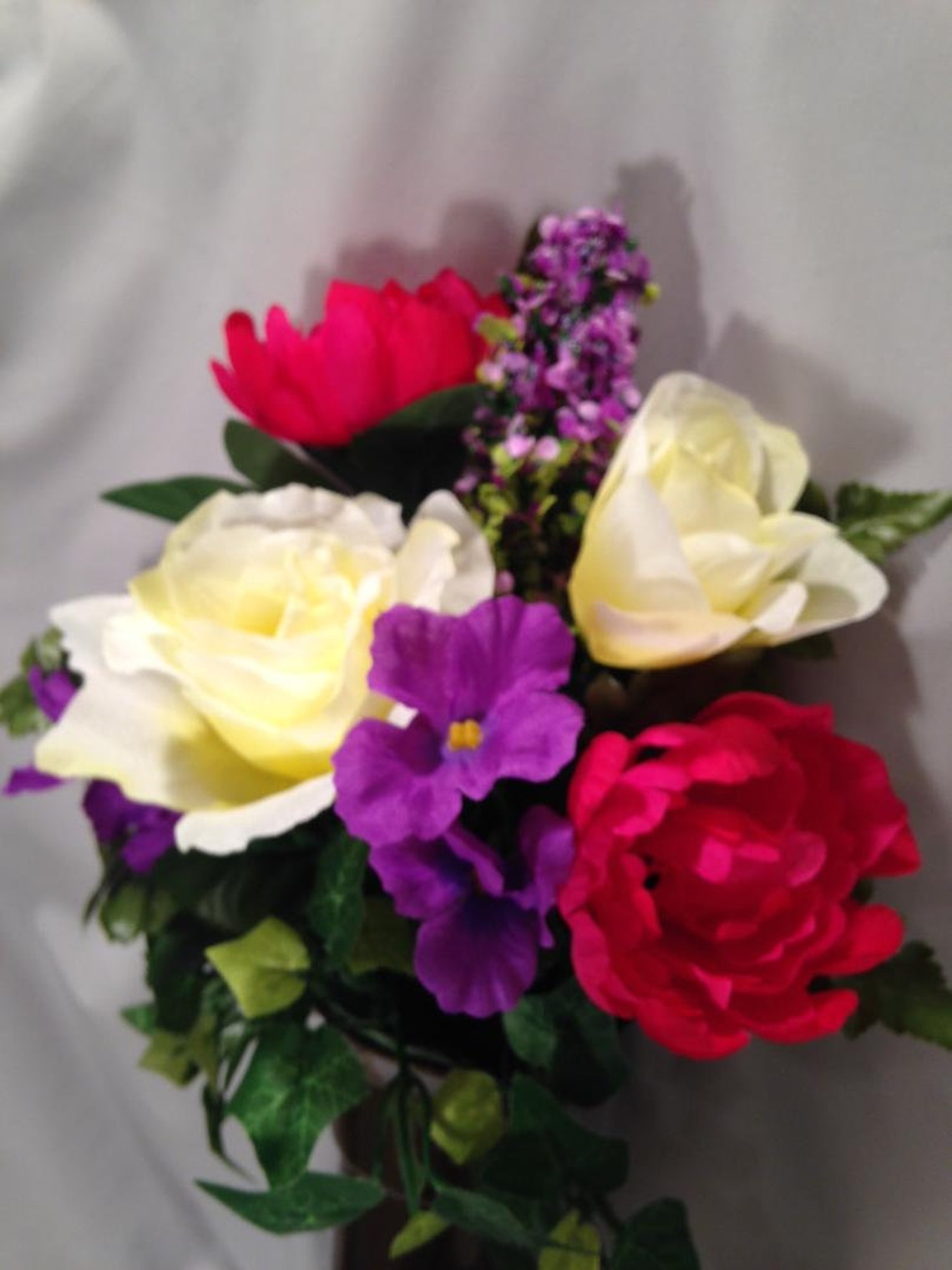 Silk Flowers and Crypt Mausoleum Vase with Disc Base Button Etsy