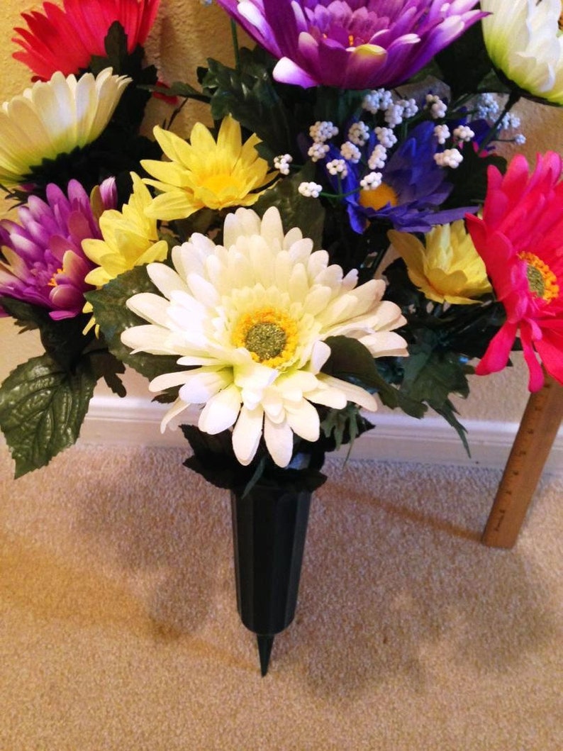 Cemetery Silk Flower Vase of Gerbera Sun Daisy Deluxe for Etsy.de