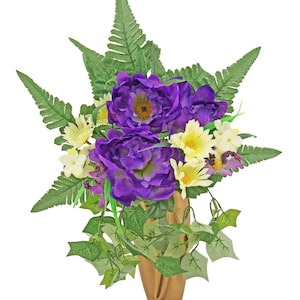 CRYPT / MAUSOLEUM Bouquet (No Vase) of Peony Daisy plus IVY for Presentation in Remembrance of Loved Ones -
