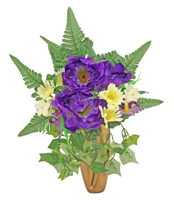 CRYPT / MAUSOLEUM Bouquet (No Vase) of Peony Daisy plus IVY for Presentation in Remembrance of Loved Ones -