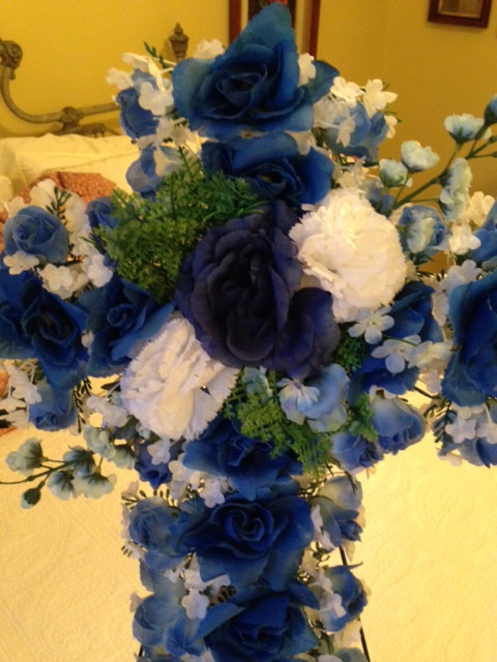 Silk Flower CROSS in BLUE Easel Mount for Gravesite Etsy