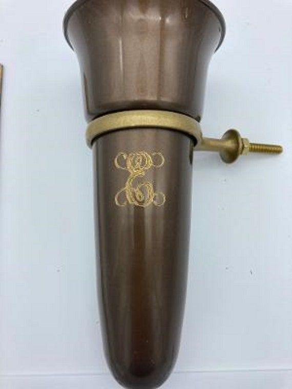 Custom Engraved Crypt Mausoleum Brown Vase 8 IN - Add Personal Engraved Initial - with Old Gold Bolt/Ring Support - Royal Duchess -