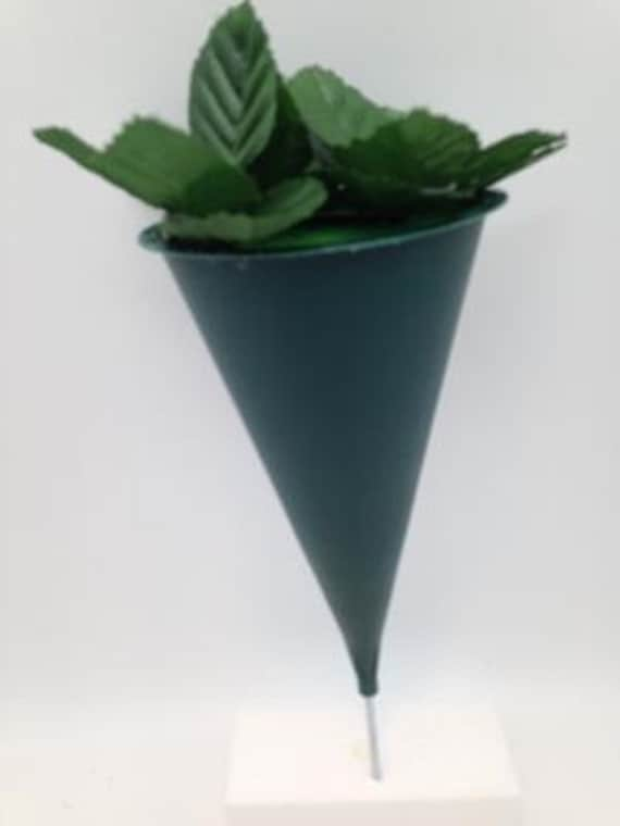 DIY CEMETERY Cone VASE for Flowers, Hard Plastic, Metal Spike for Grave-site Presentation as Loved One Memorial or Home Garden -