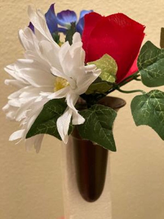 Niche Crypt Artificial Silk Flower Arrangement (NO VASE) of Rose Delphinium Daisy & Ivy -