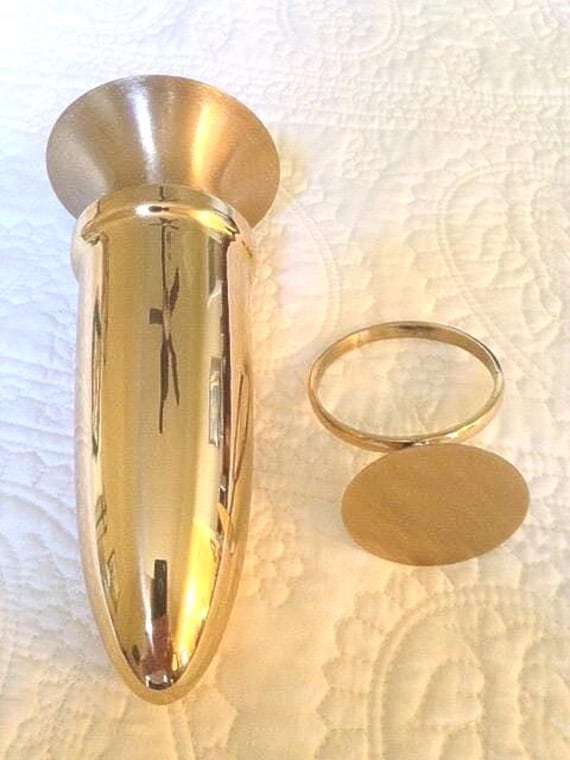 Crypt Mausoleum Niche Vase - Bronze Metal 7 Inch - Epoxy Mount Disc Base -