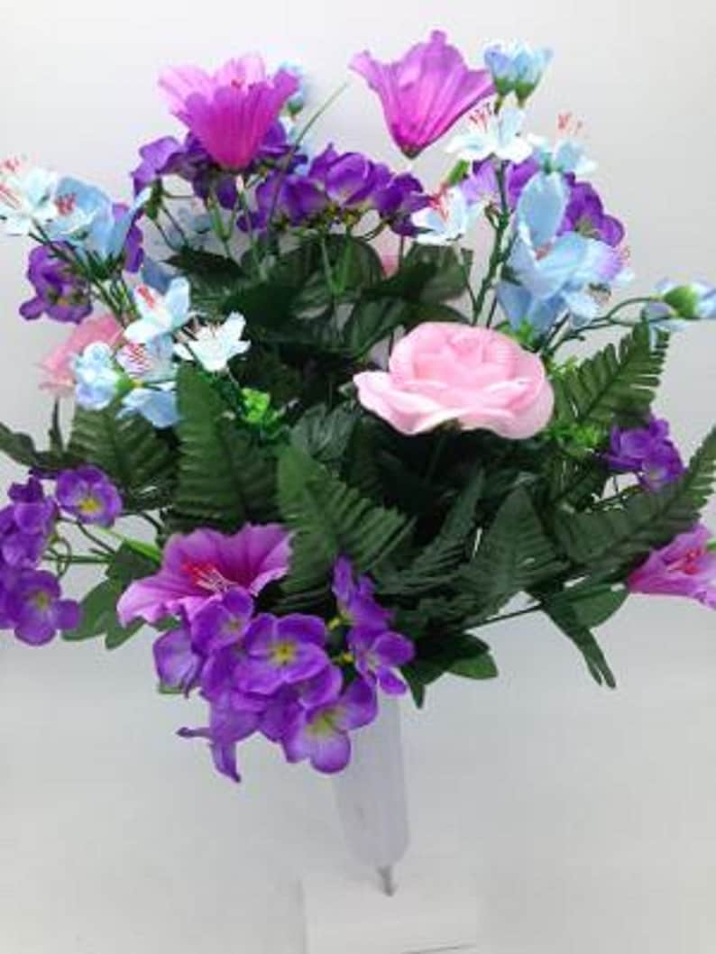 Silk Flower Cemetery Vase Rose Hydrangea Supreme Etsy